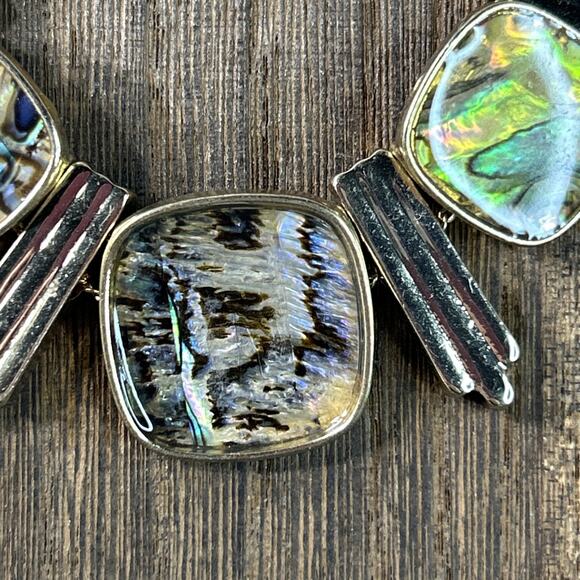 Abalone Slide Bead Necklace Gold Tone Boho 16” With 3” Extender Double Chain - Picture 4 of 10